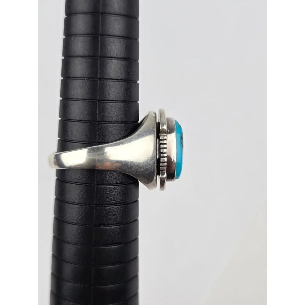 Abel Toledo Navajo Men's 11.5 Turquoise Sterling Silver Ring Oval stone AT